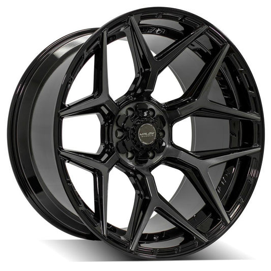 4PLAY Gen3 4P06 24x12 6x135mm & 6x5.5" -44et in Gloss Black w/ Brushed Face & Tinted Clear