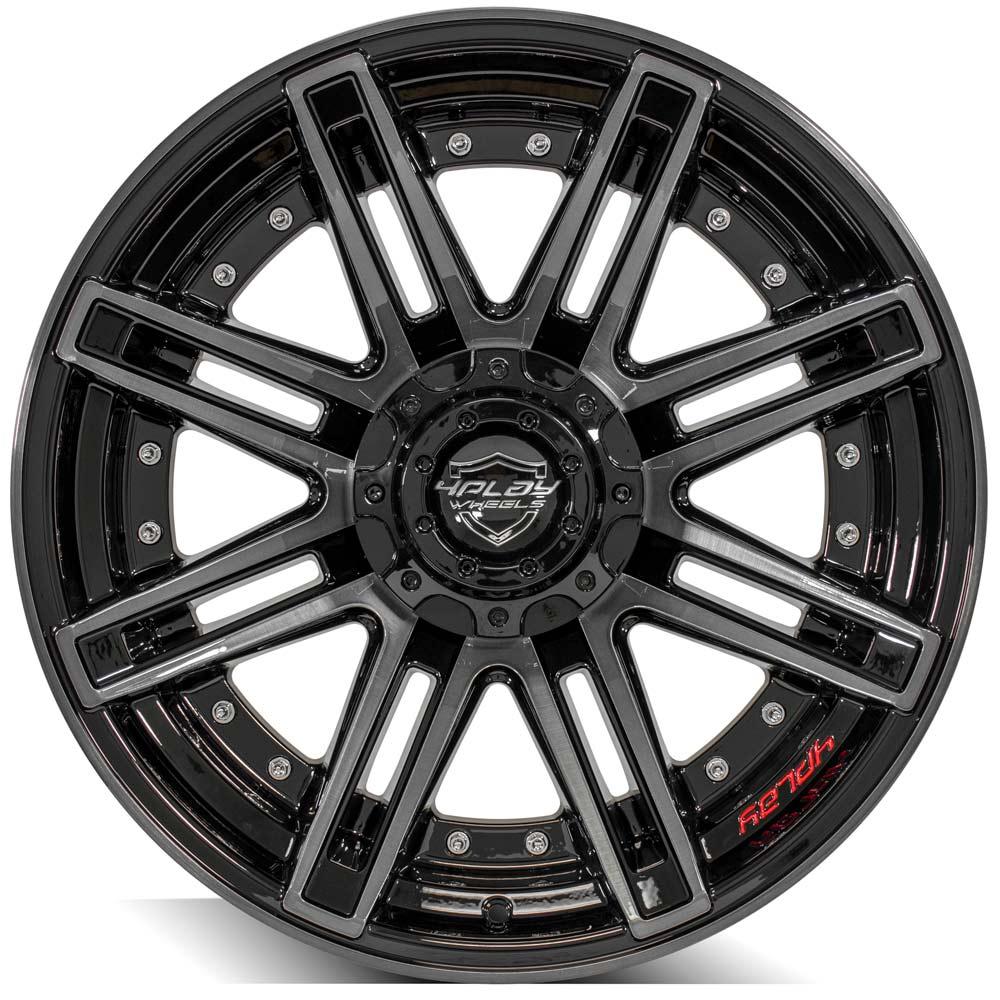 4PLAY Gen2 4P08 20x10 6x135mm & 6x5.5" -18et in Gloss Black w/ Brushed Face & Tinted Clear