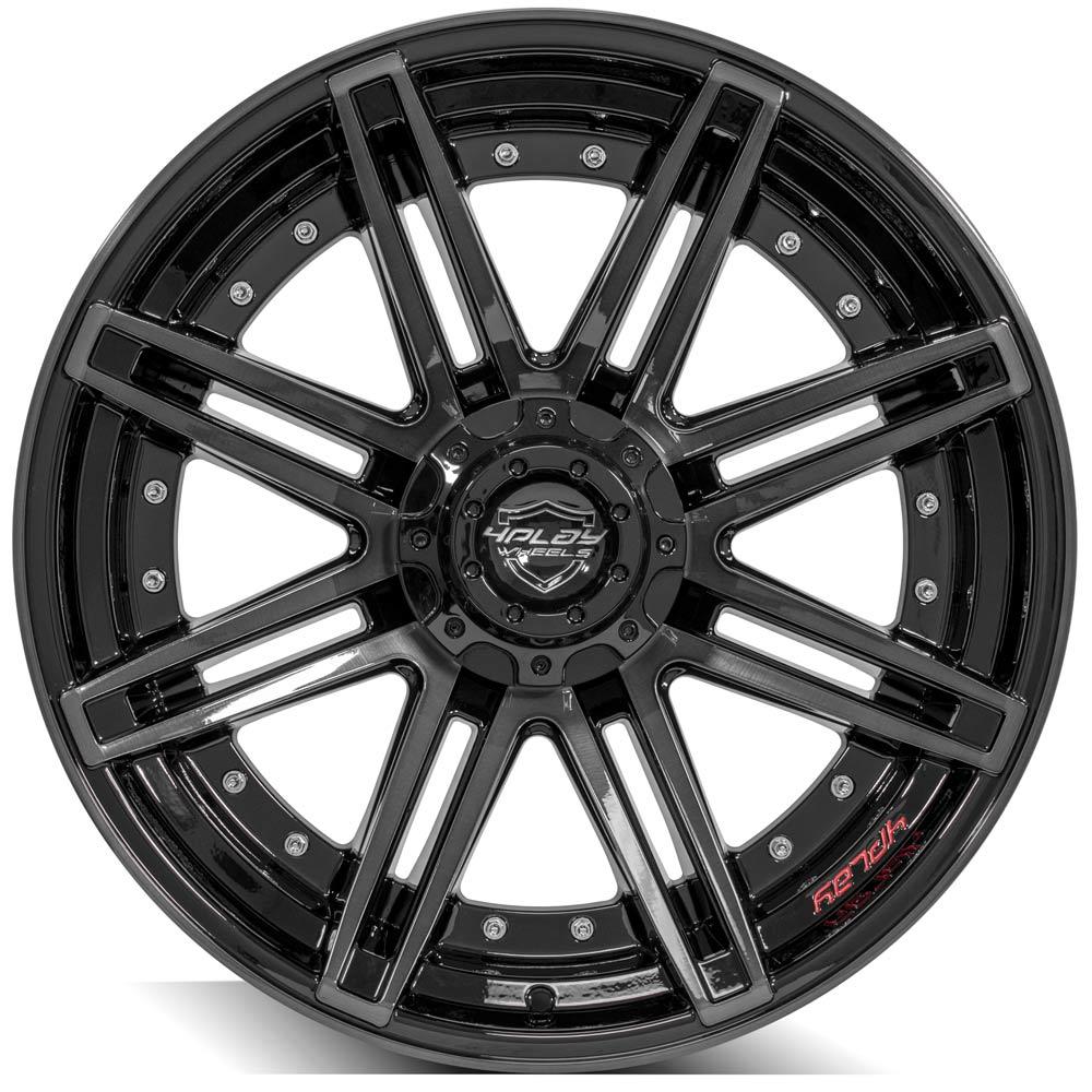 4PLAY Gen2 4P08 22x10 6x135mm & 6x5.5" -18et in Gloss Black w/ Brushed Face & Tinted Clear