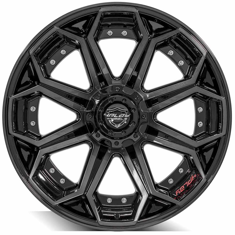 4PLAY Gen2 4P80R 22x10 6x135mm & 6x5.5" -18et in Gloss Black w/ Brushed Face & Tinted Clear