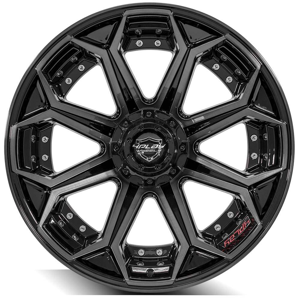 4PLAY Gen2 4P80R 22x12 6x135mm & 6x5.5" -44et in Gloss Black w/ Brushed Face & Tinted Clear