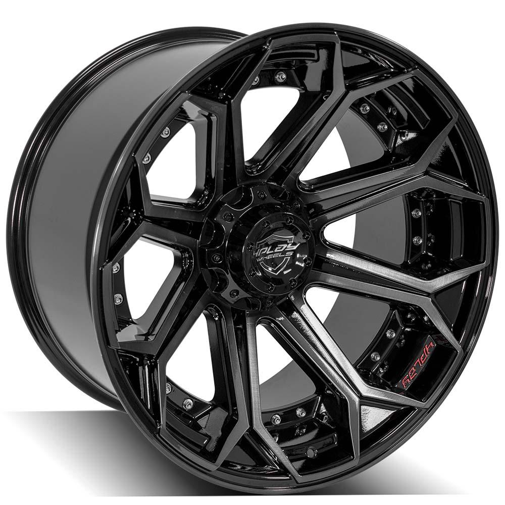 4PLAY Gen2 4P80R 22x12 6x135mm & 6x5.5" -44et in Gloss Black w/ Brushed Face & Tinted Clear