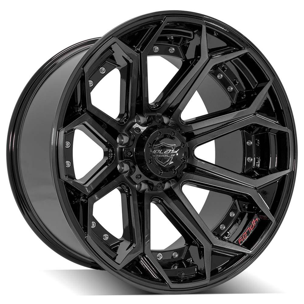 4PLAY Gen2 4P80R 22x12 8x6.5" -44et in Gloss Black w/ Brushed Face & Tinted Clear