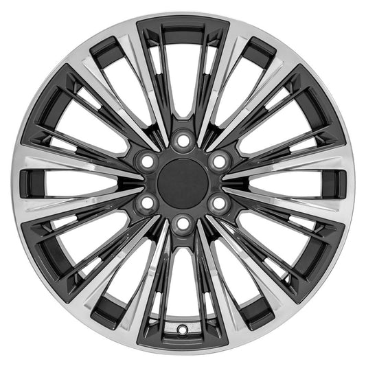 24 Inch Gunmetal and Polished Twelve Quarter Split Spoke GM Replica Wheel