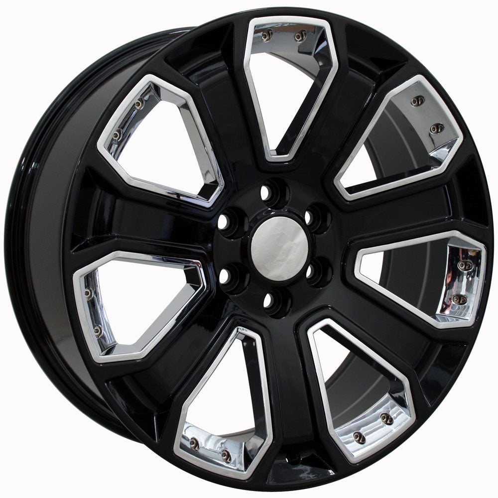 22 Inch Gloss Black With Chrome Inserts GM Replica Wheel