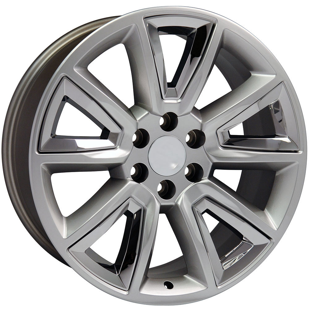 20 Inch Hyper Silver With New V Style Chrome Inserts GM Replica Wheel