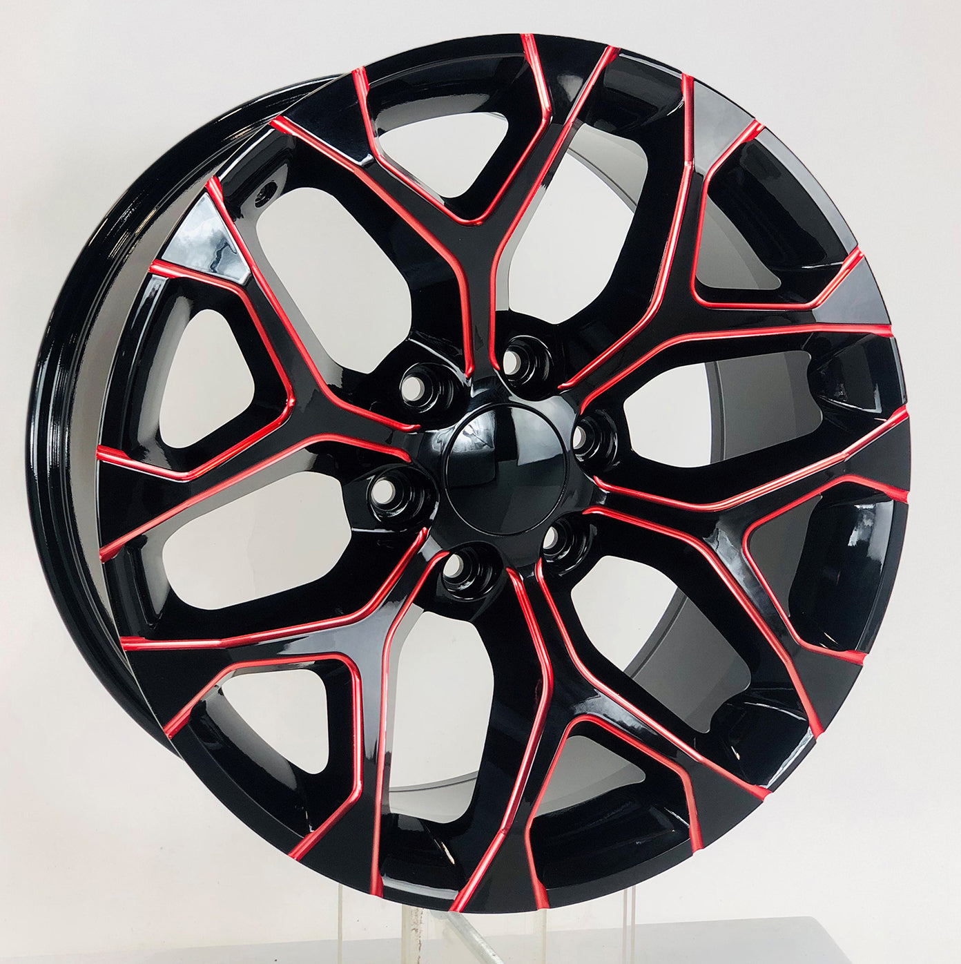 20 Inch Red Milled Edge Gloss Black Snowflake GM Replica Wheel